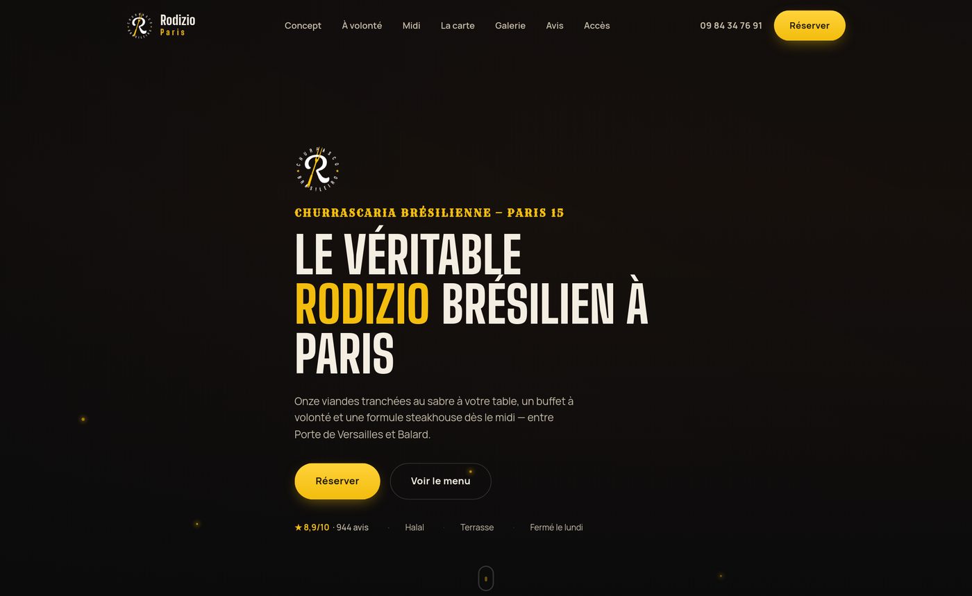 Rodizio Paris — page d’accueil, desktop