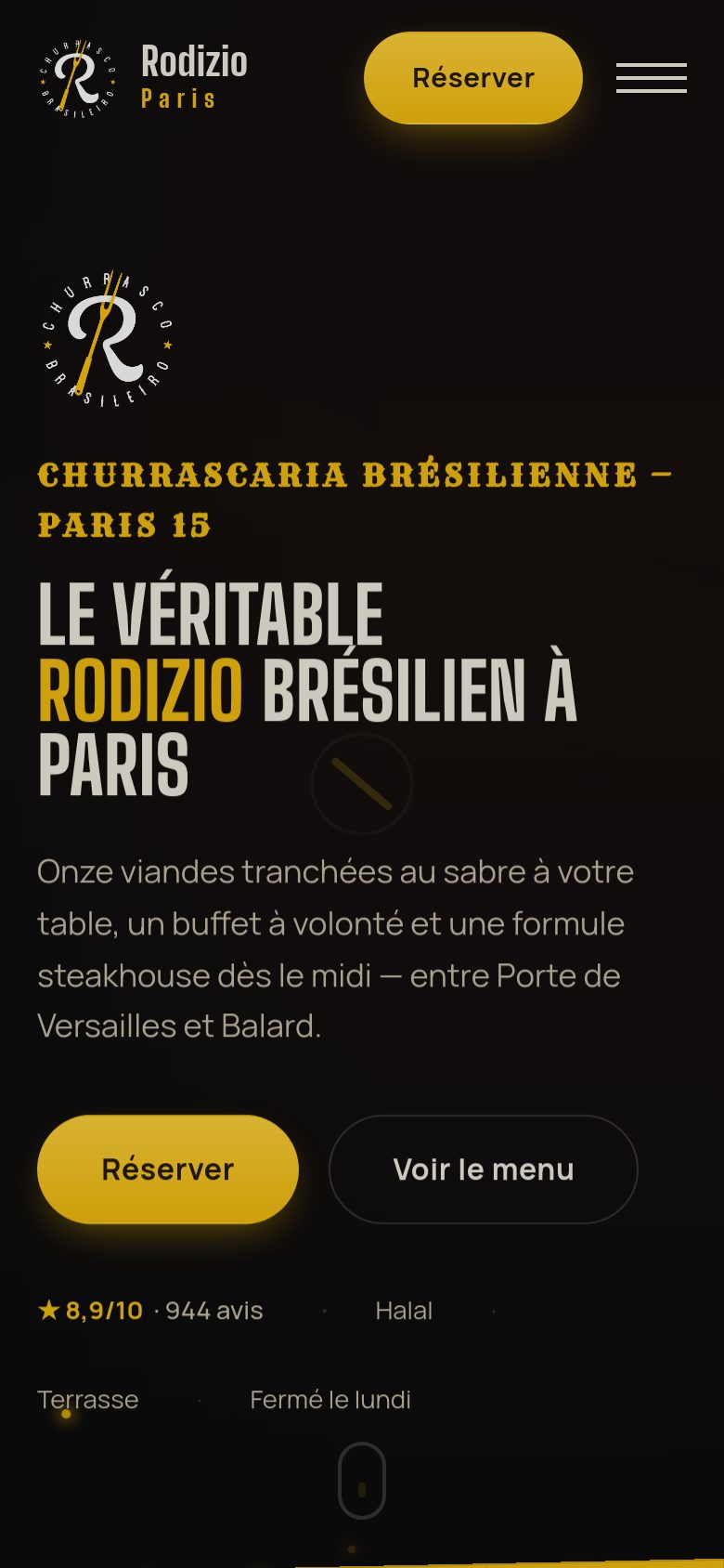 Rodizio Paris — page d’accueil, mobile